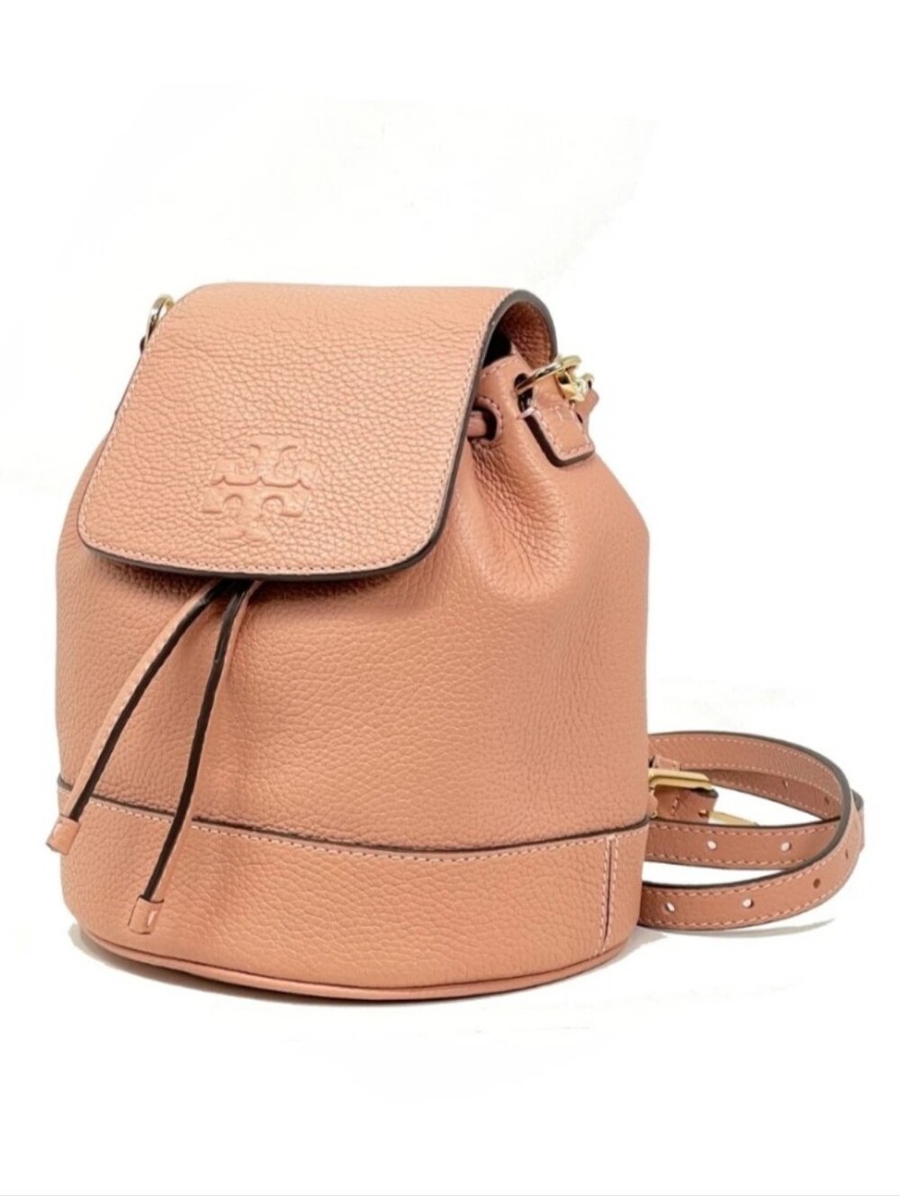 Tory Burch Mini Thea Black Pebbled Leather Convertible Bucket Backpack Purse